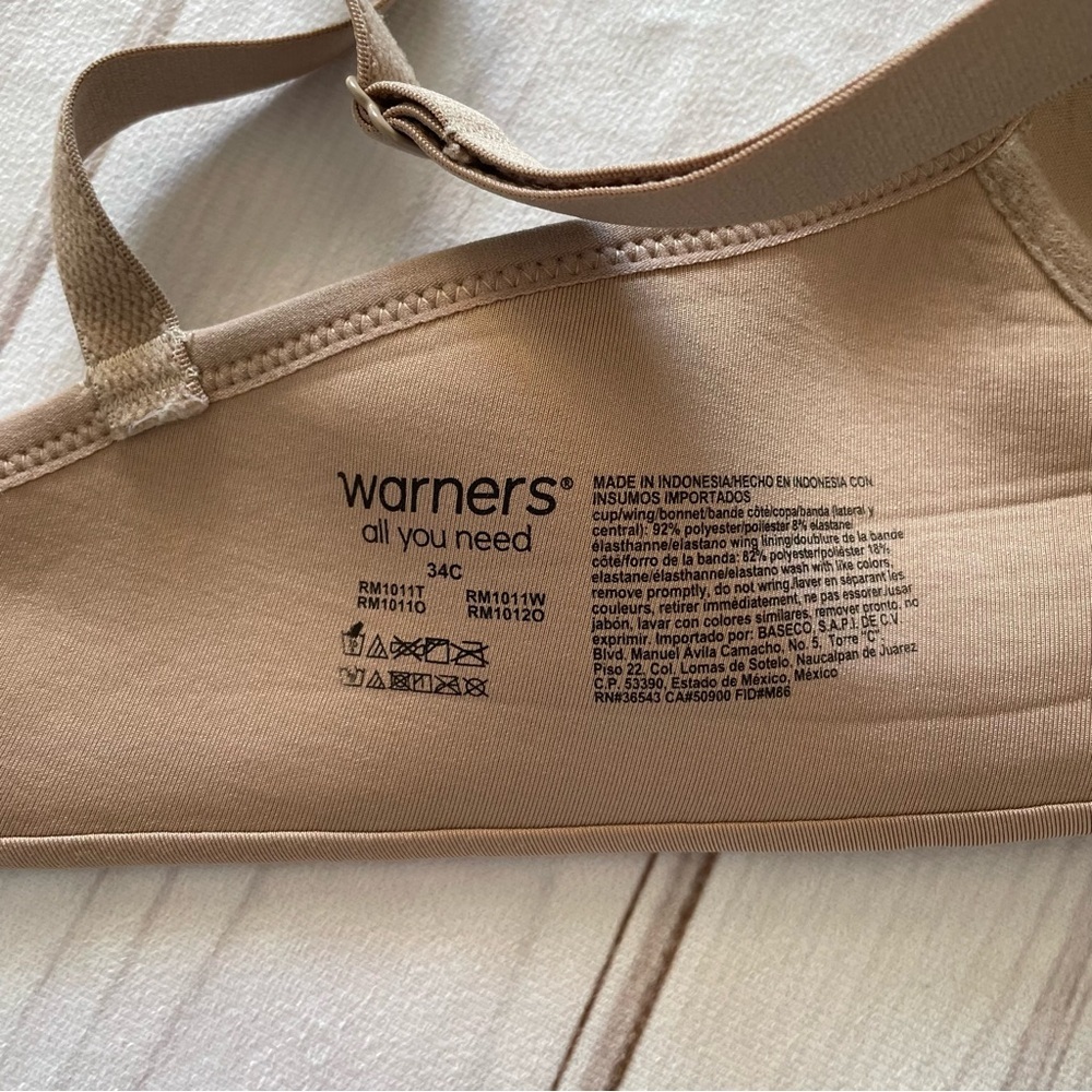 Warners All You Need T Shirt Bra Women’s 34C Tan Wireless Lightly Lined Comfort - Picture 8 of 11